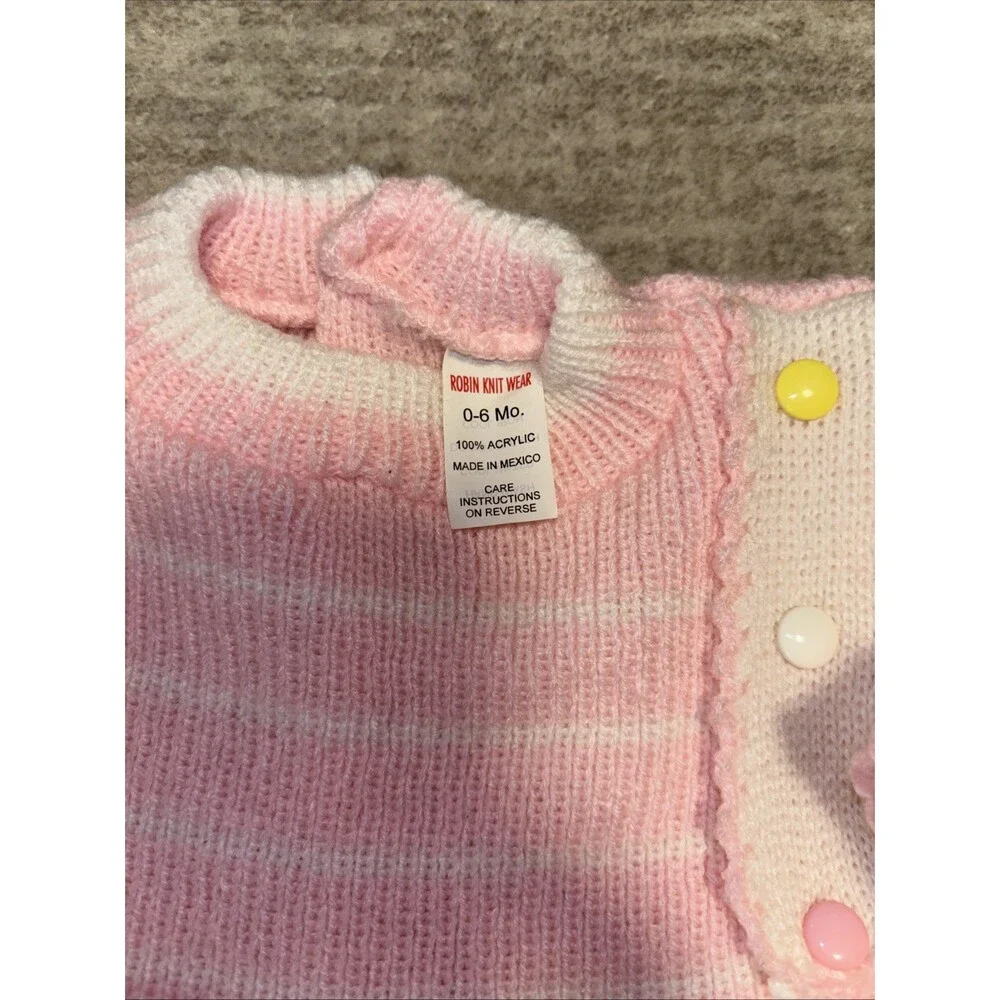 Vintage Robin Knit Wear Baby Romper | Pink Popcorn Knit | Bunny Appliqué 0-6 Mon